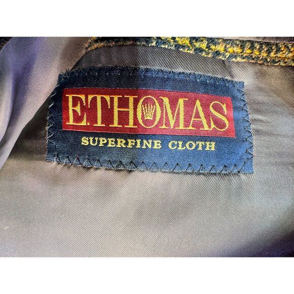 Ethomas Men's Custom Tailored Blazer Blend Size 42/43 Brown Plaid  Wool Cashmere - Picture 3 of 10